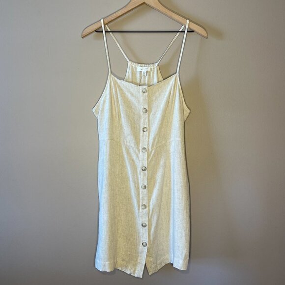 Women's 8 Topshop Linen Mini Slip Dress Button Down Spaghetti Straps Square Neck - Picture 5 of 10